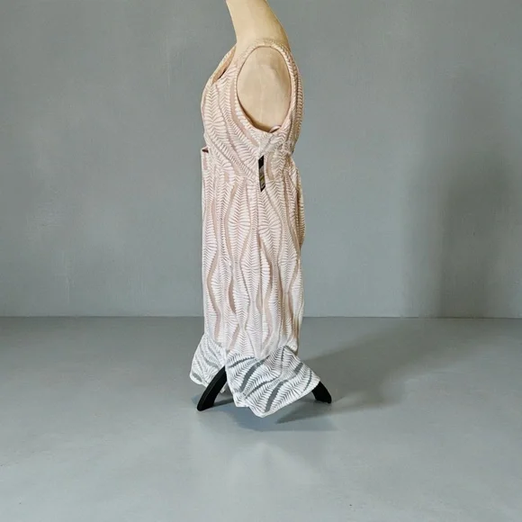 Guess Sz 14 Cream and White Embroidered Mesh Cutout Backless MIDI Dress w Slit - Picture 6 of 16